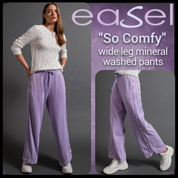 easel Pants & Jumpsuits Easel So Comfy Side Seam Details Wide Leg